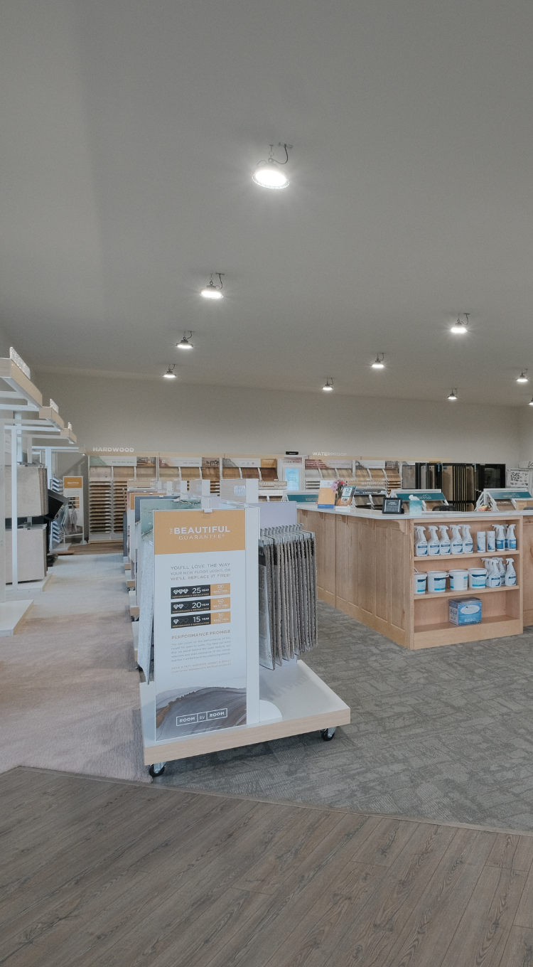 Flooring store displays with installation services available