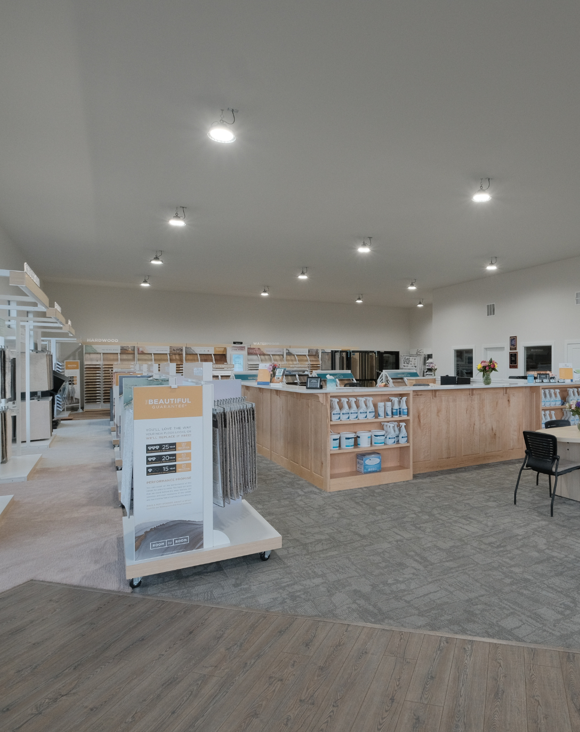 Flooring store displays with installation services available